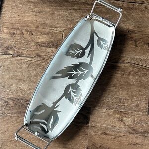 Vintage Lehman Bros Chrome and Etched Floral
Serving Tray 15.50” Mid Century